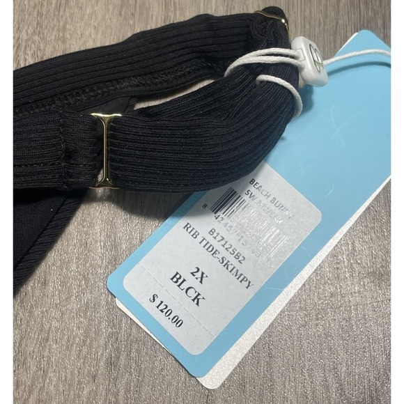 Beach Bunny Swimwear Bikini Bottoms Black‎ 2 Pair Zoey Zipper Rib Tide Skimpy 2X - Picture 2 of 9